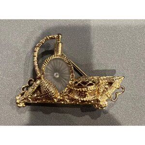 1928 Goldtone Rhinestone Brooch Vanity‎ Tray With Perfume Camphor Glass Elegant
